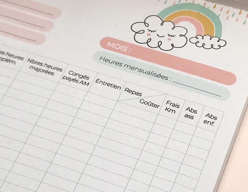 Bloc-notes fiches présence mensuelle – garde d’enfants