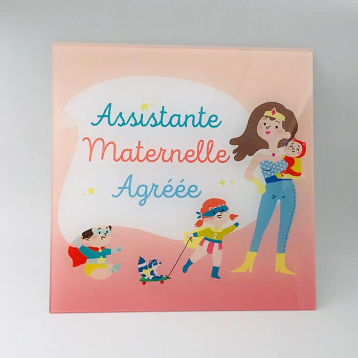 Plaque Assistante Maternelle Agréée 15x20cm - Panneau Nounou Métal Aluminium